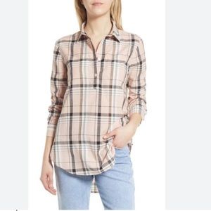 Plaid Long Sleeve Cotton Shirt In Pink Smoke- Black Loren Plaid